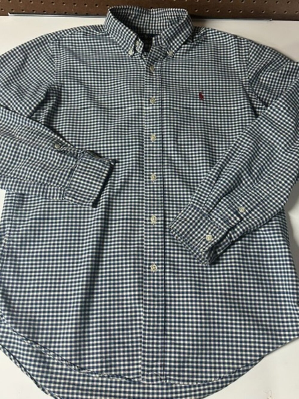 Polo Ralph Lauren Men's Size Medium Blue Checkerboard LS Button Down Custom Fit